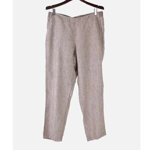 J Jill Size M Love Linen Easy Pants Straight Leg Flat Front Brown